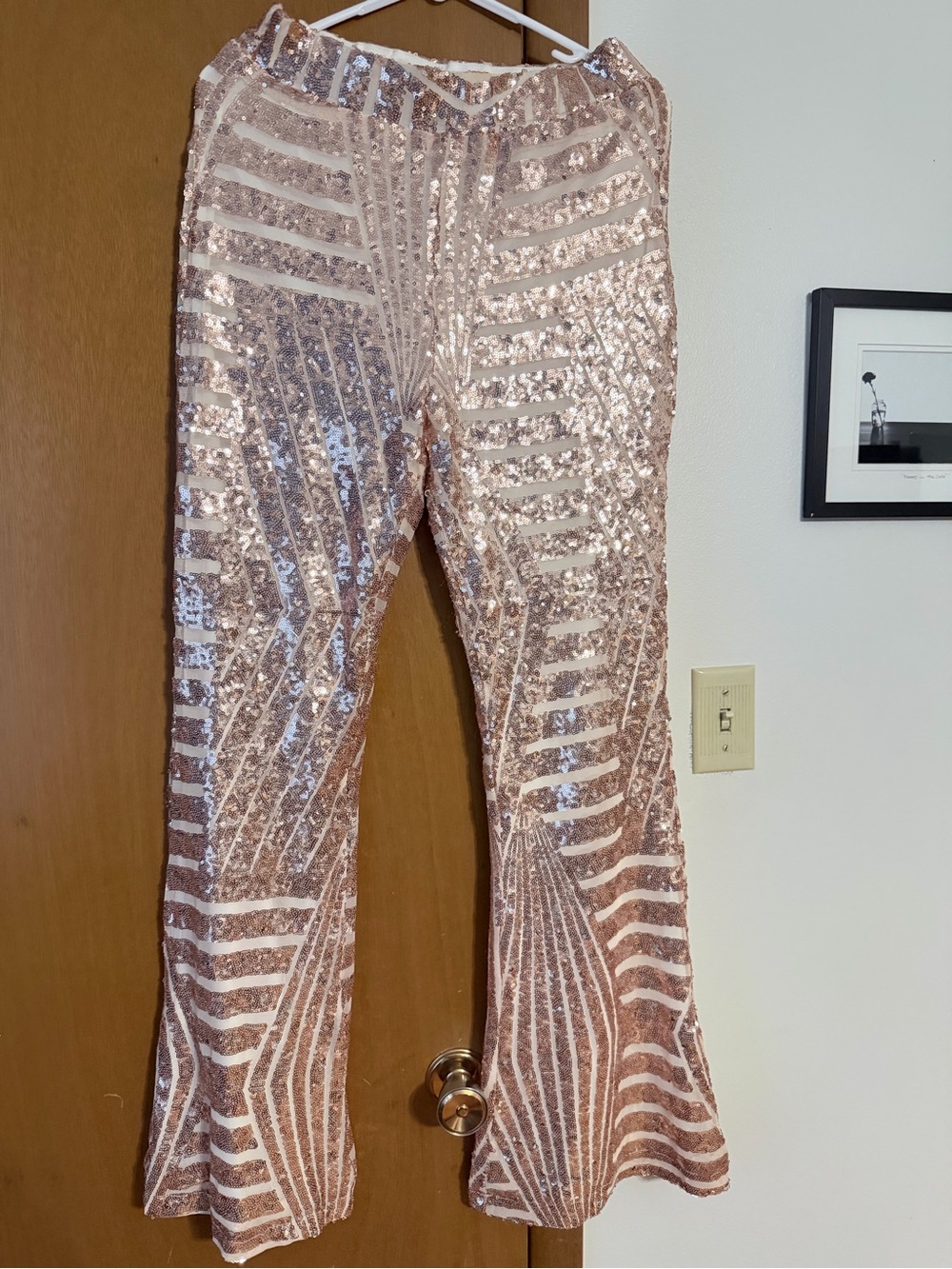 Sequin Wide-Leg Pants in Rose Gold